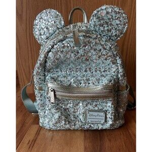 Disney Parks Loungefly Arendelle Aqua Sequins Minnie Mouse Backpack Retired READ